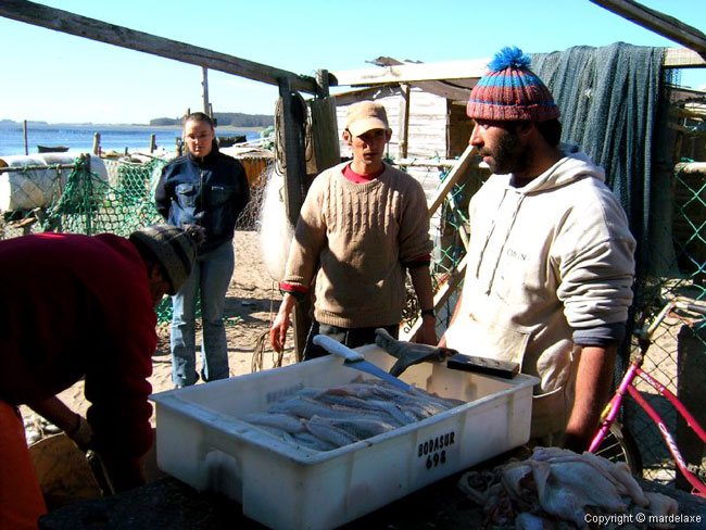 Willian y otros pescadores en la Laguna de Rocha